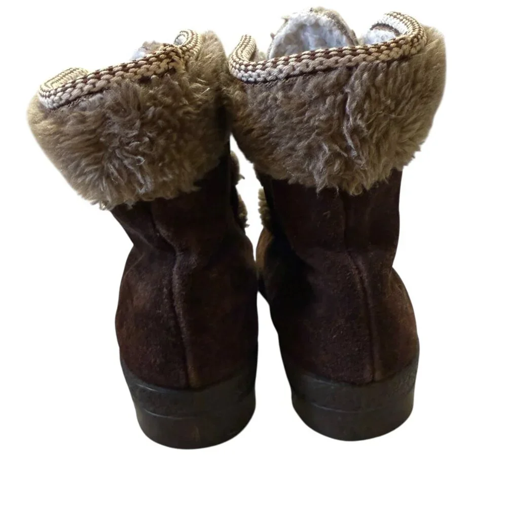 Yodelers Vintage 70s Brown Suede Leather Fur Lined Snow Boots Women's size 6